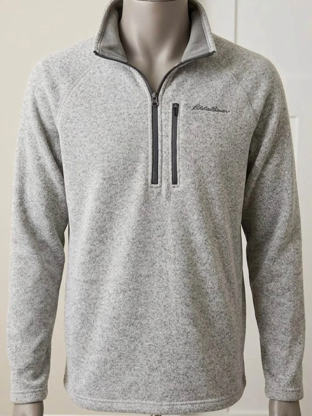 Eddie Bauer Men’s Sweater Fleece 1/4 Zip Pullover - Light Gray (Size XL)